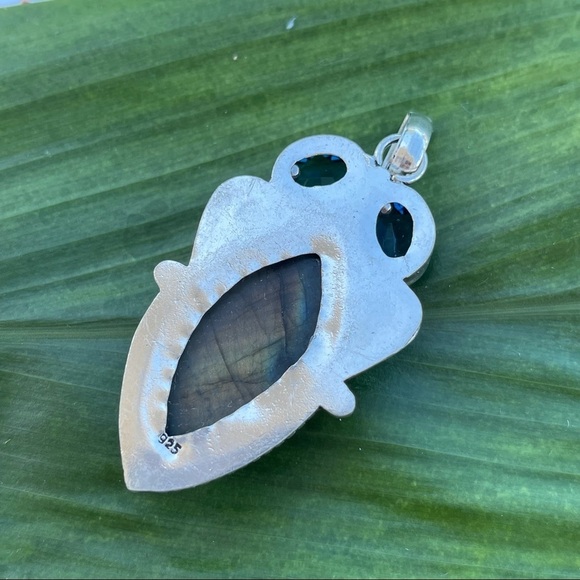 Sterling Silver Jewelry 925 Labradorite Gemstone Pendant London Blue Topaz - Picture 10 of 13
